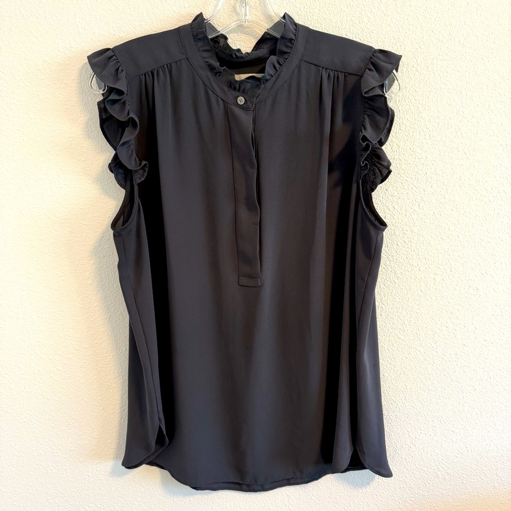 LOFT Sleeveless Ruffle Detail Henley Blouse Size Large L